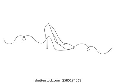 High heel shoes continuous single line art and isolated outline vector design