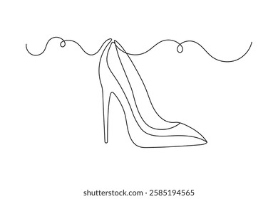 High heel shoes continuous single line art and isolated outline vector design