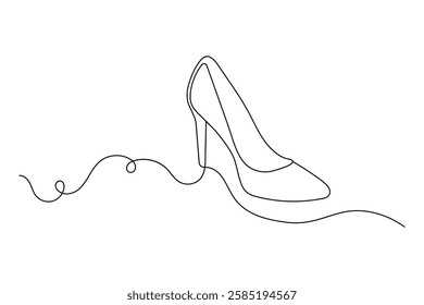 High heel shoes continuous single line art and isolated outline vector design