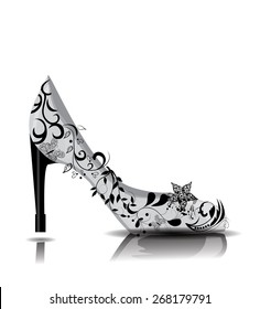 high heel shoes decorated with flowers 