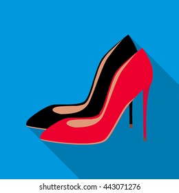 High heel shoes icon in flat style with long shadow. Women shoes symbol