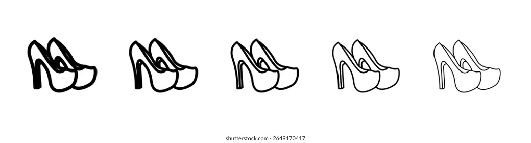 sapatos de salto alto ícone delineamento fino logotipo marca set