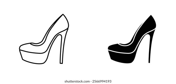 High heel shoes icons in outline and fill. vector illustration for ui.