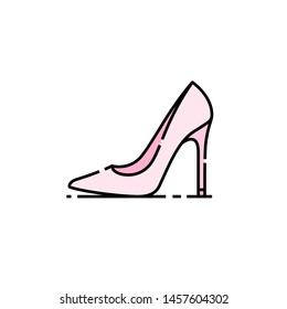 Icono de línea de zapatos altos. Señoras de tacones rosados.Ilustración vectorial.