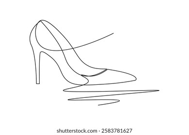 High heel shoes one line art drawing and minimalist style isolate outline vector illustration