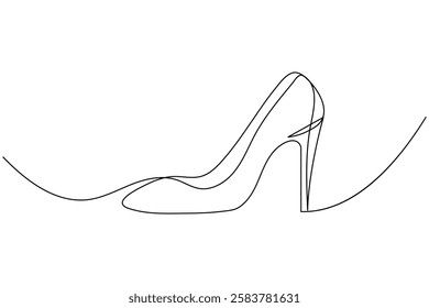 High heel shoes one line art drawing and minimalist style isolate outline vector illustration