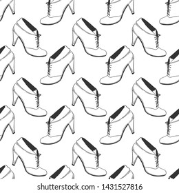 High heel shoes. Vector concept in doodle and sketch style. Hand drawn illustration for printing on T-shirts, postcards. Seamless pattern for textile, paper wrap.