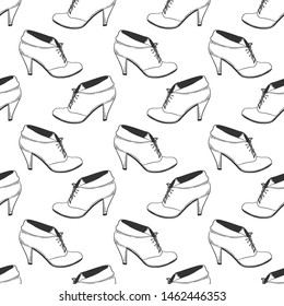 High heel shoes. Vector concept in doodle and sketch style. Hand drawn illustration for printing on T-shirts, postcards. Seamless pattern for textile, paper wrap.