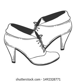 High heel shoes. Vector concept in doodle and sketch style. Hand drawn illustration for printing on T-shirts, postcards.