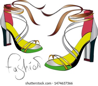High heel silver shoes with ribbons