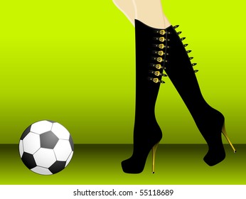 High heel soccer against green background
