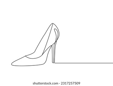 High Heel Trendy Line Art Drawing. Women's Shoe Minimalistic Black Lines Drawing. Female Elegant Shoe Continuous One Line Abstract Illustration. Vector EPS 10