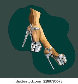 zapatos altos de plata bailando con tacones altos.  imagen vectorial