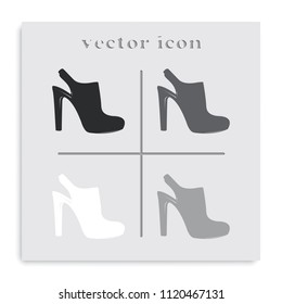 High heeled sandal flat black and white vector icon. Casual shoe illustration.