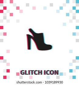 High heeled sandal  glitch effect vector icon. Casual shoe illustration.