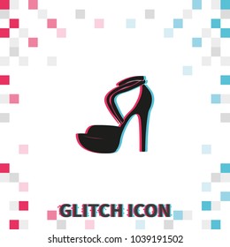 High heeled sandal  glitch effect vector icon.