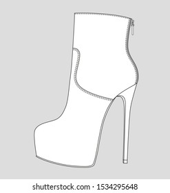 High heels ankle boot fashion flat tempplate sketch vector illustration