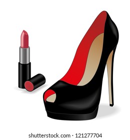 High Heels Black Shoes With Pomade.vector