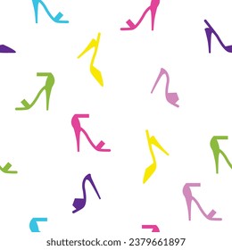High heels Colorful seamless pattern of shoes, white background
