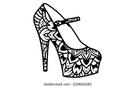 High Heels Coloring Book page Women Mandala Coloring Book Featuring High Heels And Vintage Shoes Fashion. A shoe Coloring Book for Adults And Kids 