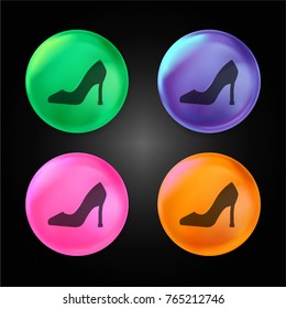 High heels crystal ball design icon in green - blue - pink and orange.