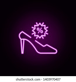 high heels discount neon icon. Elements of cyber monday set. Simple icon for websites, web design, mobile app, info graphics