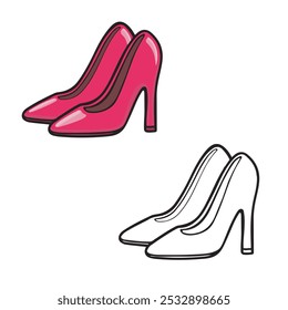 High Heels. Hand. Zeichnen. Linienart. Kontur. Cartoon. Einfach zu bearbeiten. Sie können die gewünschte Farbe ändern. Vektorgrafik