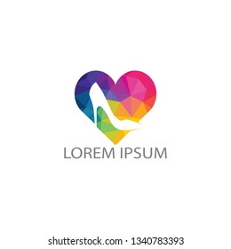 High heels with heart shape logo design. Creative logo design concept for shoe store. Fashion and Feminine logo design template.