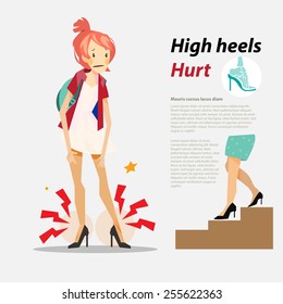 High heels hurt with infographic - vector illustration