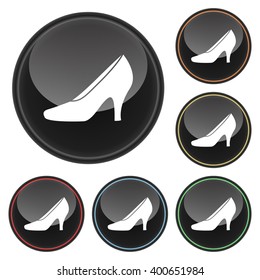 High Heels Icon Glossy Button Icon Set in With Various Color Highlights