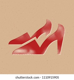 High heels icon in halftone style. Grunge background vector illustration.