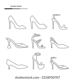 Diseño de vectores de conjuntos de iconos de tacones altos.