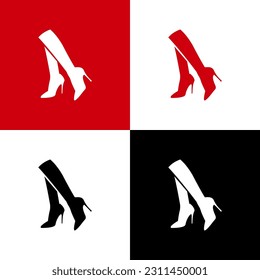 high heels icon vector silhouette. white, red, black
