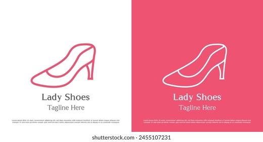 High heels logo icon illustration. Silhouette line art linear lifestyle clothing fashion beauty accessories apparel shoes. Minimal elegant luxury design symbol.