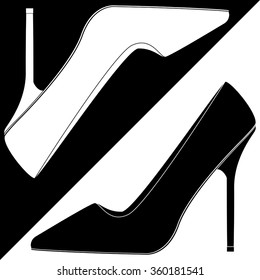 High heels shoe icon. Vector isolated on white and black background