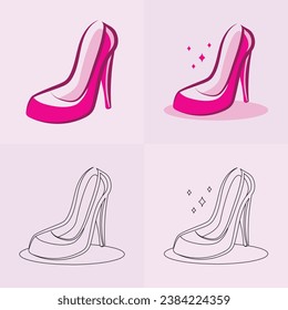 High heels shoe vector icon, Women's shoe glyph icon. Symbol, logo illustration.Woman shoes vector icons isolated on pink background.Fashion footwear design.Shoes collection