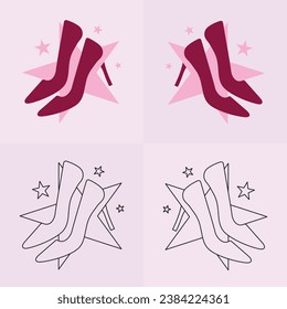 High heels shoe vector icon, Women's shoe glyph icon. Symbol, logo illustration.Woman shoes vector icons isolated on pink background.Fashion footwear design.Shoes collection