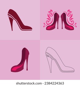 High heels shoe vector icon, Women's shoe glyph icon. Symbol, logo illustration.Woman shoes vector icons isolated on pink background.Fashion footwear design.Shoes collection