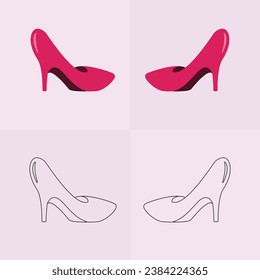 Icono de vector de zapatos de tacones altos, icono de glifo de zapatos para mujeres. Símbolo, ilustración del logotipo.Iconos vectoriales de zapatos de mujer aislados en el fondo rosado.Diseño del calzado de moda.Colección de zapatos