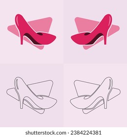 Icono de vector de zapatos de tacones altos, icono de glifo de zapatos para mujeres. Símbolo, ilustración del logotipo.Iconos vectoriales de zapatos de mujer aislados en el fondo rosado.Diseño del calzado de moda.Colección de zapatos