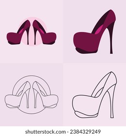 High heels shoe vector icon, Women's shoe glyph icon. Symbol, logo illustration.Woman shoes vector icons isolated on pink background.Fashion footwear design.Shoes collection