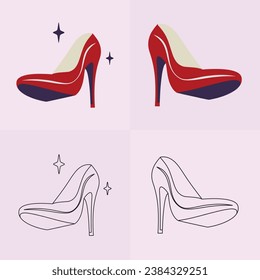 High heels shoe vector icon, Women's shoe glyph icon. Symbol, logo illustration.Woman shoes vector icons isolated on pink background.Fashion footwear design.Shoes collection