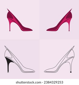 High heels shoe vector icon, Women's shoe glyph icon. Symbol, logo illustration.Woman shoes vector icons isolated on pink background.Fashion footwear design.Shoes collection