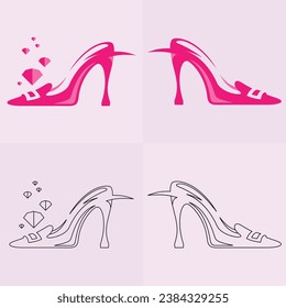 High Heels SchuhVektorsymbol, Frauenschuh-Symbol. Symbol, Logo-Illustration.Frauenschuhe Vektorsymbole einzeln auf rosafarbenem Hintergrund.Mode-Schuhe-Design.Schuhsammlung
