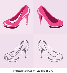 Icono de vector de zapatos de tacones altos, icono de glifo de zapatos para mujeres. Símbolo, ilustración del logotipo.Iconos vectoriales de zapatos de mujer aislados en el fondo rosado.Diseño del calzado de moda.Colección de zapatos