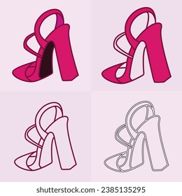 High heels shoe vector icon, Women's shoe glyph icon. Symbol, logo illustration.Woman shoes vector icons isolated on pink background.Fashion footwear design.Shoes collection