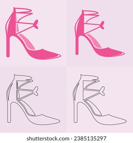 Icono de vector de zapatos de tacones altos, icono de glifo de zapatos para mujeres. Símbolo, ilustración del logotipo.Iconos vectoriales de zapatos de mujer aislados en el fondo rosado.Diseño del calzado de moda.Colección de zapatos