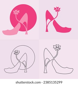 Icono de vector de zapatos de tacones altos, icono de glifo de zapatos para mujeres. Símbolo, ilustración del logotipo.Iconos vectoriales de zapatos de mujer aislados en el fondo rosado.Diseño del calzado de moda.Colección de zapatos