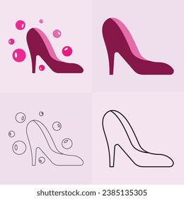 Icono de vector de zapatos de tacones altos, icono de glifo de zapatos para mujeres. Símbolo, ilustración del logotipo.Iconos vectoriales de zapatos de mujer aislados en el fondo rosado.Diseño del calzado de moda.Colección de zapatos