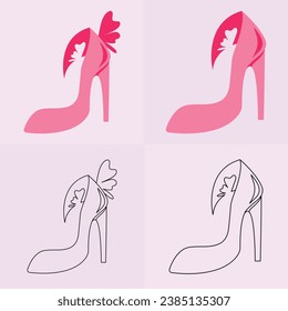 High heels shoe vector icon, Women's shoe glyph icon. Symbol, logo illustration.Woman shoes vector icons isolated on pink background.Fashion footwear design.Shoes collection